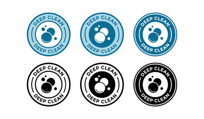 Circular deep clean quality guarantee seal badge. Abstract blue bubble vector symbol for cleaning services, laundry care, or professional washing products assurance