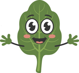 Cute Spinach Cartoon Character Promoting Healthy Eating and Fresh Food