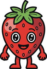 Cute Strawberry Cartoon Character Smiling Happy and Ready to Eat