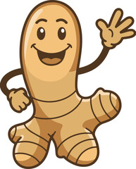 Ginger Root Cartoon Character Waving Hello Isolated on White Background