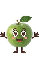 Happy green apple cartoon character with a big smile and wave