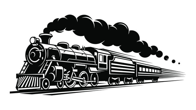 Steam train silhouette illustration isolated on white background, Vector