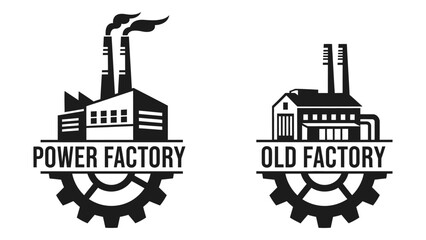 Obraz premium Industrial factory silhouette logos isolated on white background, Vector