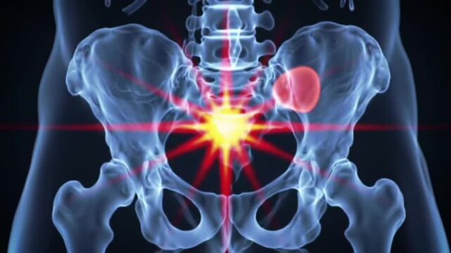 Animated Pelvic XRay with Pain Indication and Hip Abnormality Highlighted