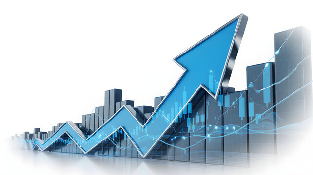 Blue arrow graph showing upward trend and growth