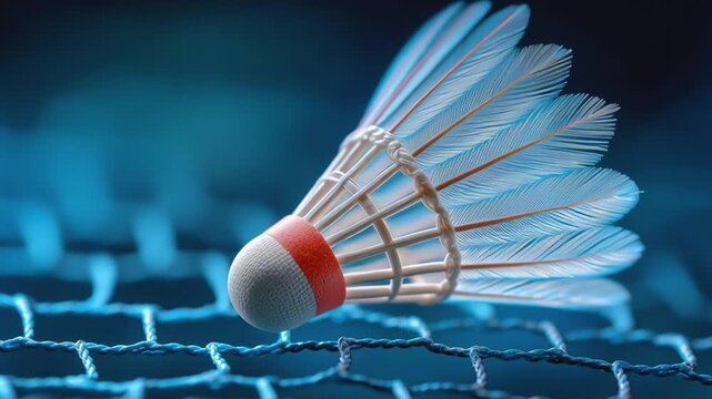 Shuttlecock in Focus: A detailed view captures the elegance of a badminton shuttlecock with its delicate feathers and vibrant colors.