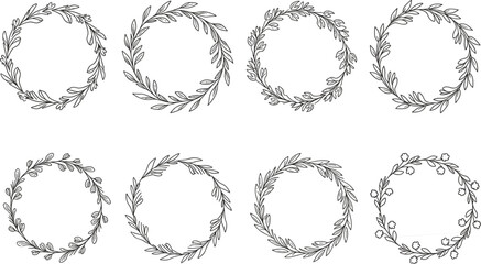 Botanical wreath, floral vector illustration, hand-drawn leaves, decorative circle, minimalist design, wedding frame, seasonal artwork, nature border, elegant foliage, digital graphic