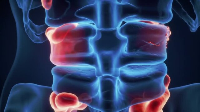 Animated Spine Section Showing Vertebrae and Spinal Cord with Red Highlighting