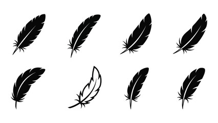 Feather silhouettes and outline icons set isolated on white background, Vector