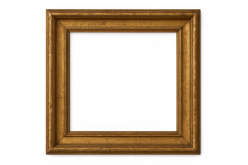 Golden antique picture frame featuring an ornate, classic design, ready for inserting custom content with a transparent background