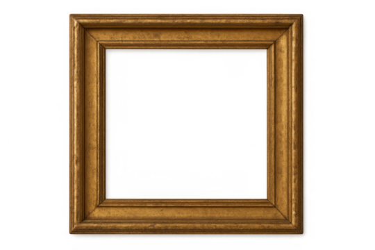 Golden antique picture frame featuring an ornate, classic design, ready for inserting custom content with a transparent background