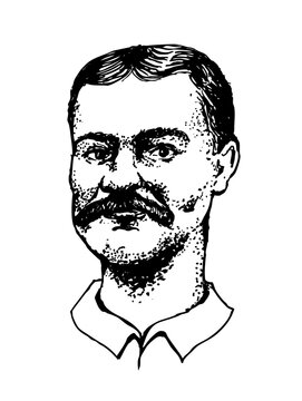 Retrato antiguo de hombre con bigote y camisa estilo hipster