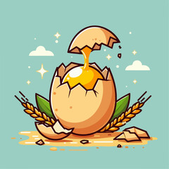 Cracked egg cartoon illustration