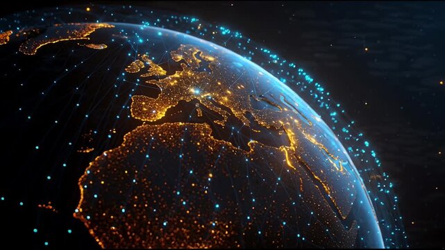 Dynamic Earth A Futuristic Perspective on Global Connectivity, Illuminated with Blue and Cyan Light Streaks. An abstract video clip