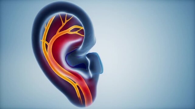 Human Ear Anatomy Detailed 3D Animation Showing Internal Structures and Nerve Pathways