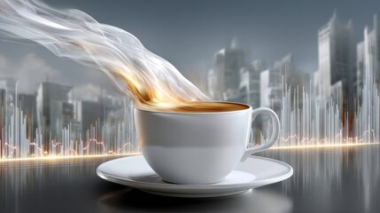 Coffee Cup with Cityscape Chart - Business Insights