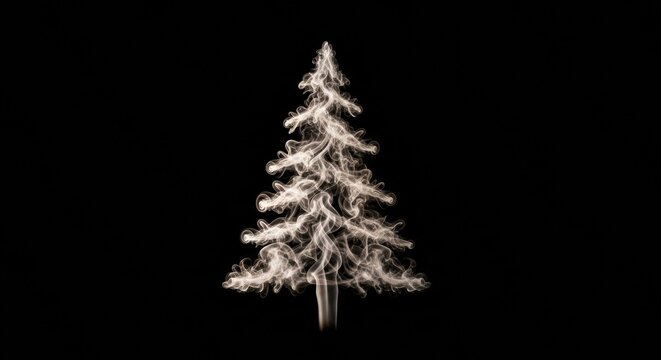 Christmas tree shape created from swirling white smoke plumes on a black background - Powered by Adobe