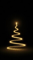 Obraz premium Minimalist Christmas tree created by a thin trail of sparkling golden particles on black