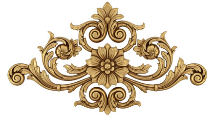 Golden Ornate baroque Swirls Architectural Element isolated on Transparent Background
