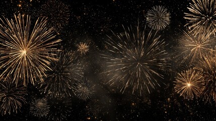 Beautiful photo of silvester, happy new year, new year's eve 2026 background banner - Golden firework fireworks pyrotechnics on dark black night sky.