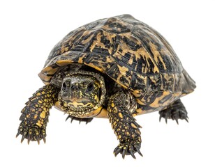 Obraz premium A close-up, studio shot of a turtle with intricate shell patterns