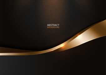 Luxury black horizontal background with golden curved lines, elegant abstract layout for presentation templates, modern corporate advertising designs, not AI generated.