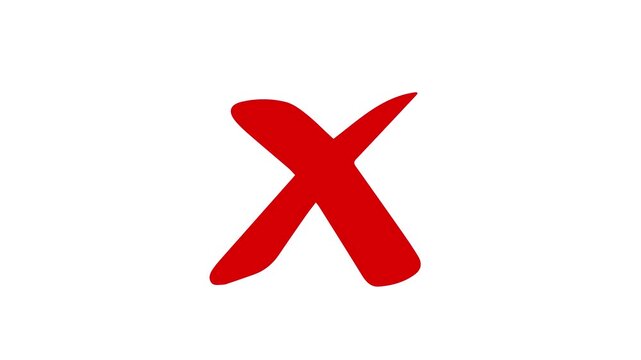 Red cross mark animation on white background, Error or cancel symbol animation. Stop or close Icon chroma key background.