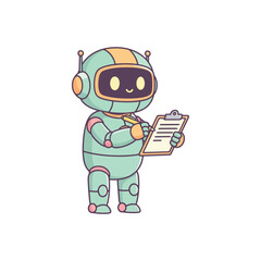 Cute cartoon robot with clipboard and pen ready to record information.