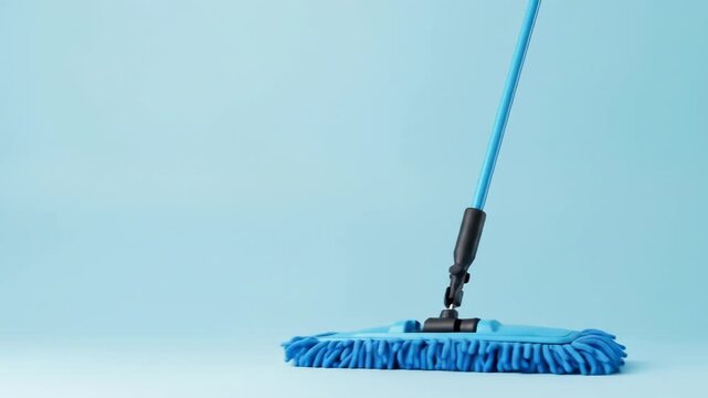 Blue microfiber mop against a light blue background