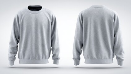 gray sweatshirt template, front and back view, isolated on a white background, high-resolution photography.
