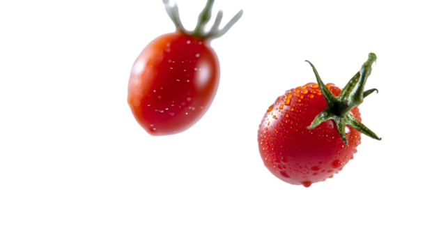 The ripe tomatoes present organic beauty and rich tones, isolated on white