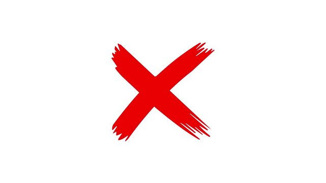 Red cross mark animation on white background, Error or cancel symbol animation. Stop or close Icon chroma key background.