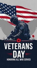 Honoring Military Service: Soldier Silhouette Saluting American Flag Tribute