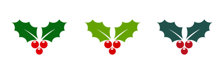 Set of minimalist holly icons with transparent background, depicting festive symbols for holiday designs, winter celebrations, and seasonal greetings, vector illustration
