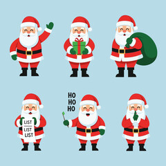 Set of Christmas Santa Claus characters in different poses and expressions