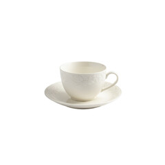 ceramic cup and saucer, white background