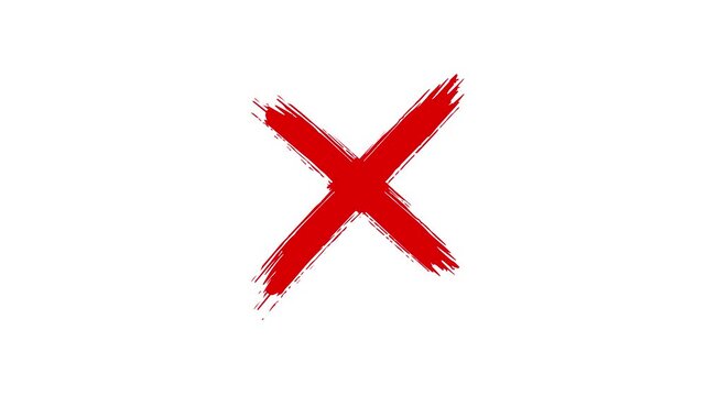 Red cross mark animation on white background, Error or cancel symbol animation. Stop or close Icon chroma key background.