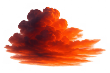 Fiery red cumulus storm cloud forming at sunset with dramatic atmosphere on a transparent background
