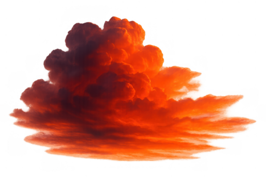 Fiery red cumulus storm cloud forming at sunset with dramatic atmosphere on a transparent background