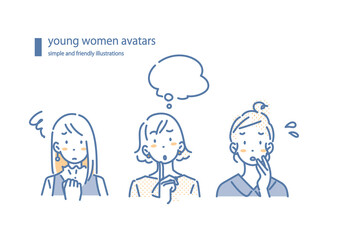 Young women with worries - simple and stylish line drawing illustrations