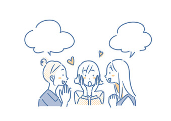 Young women engrossed in chatting - simple and stylish line drawing illustration