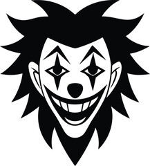 Creepy joker face silhouette vector illustration, dark circus character design