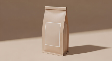 Minimalist Tea Packaging Mockup with Matte Paper Pouch on Beige Background