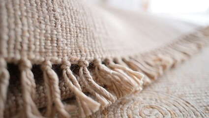 Natural Woven Jute Rug with Tassels Detail Interior Design Concept