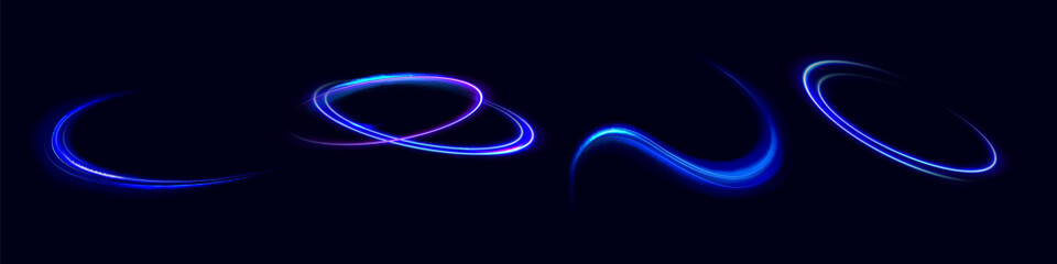 Blue glowing shiny lines effect vector background. Luminous white lines of speed. Light glowing effect. Light trail wave, fire path trace line and incandescence curve twirl.