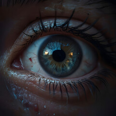 closeup view of a human eye with blue iris