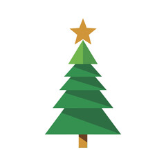 Fototapeta premium Flat Green Christmas Tree Vector Illustration with Bright Star and Holiday Decor