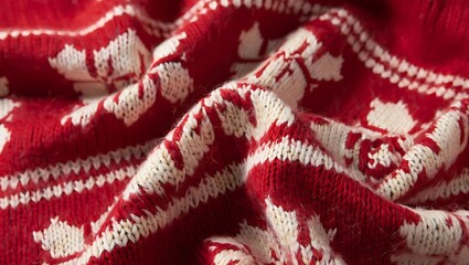Red and White Knitted Christmas Sweater Texture Background Holiday Season