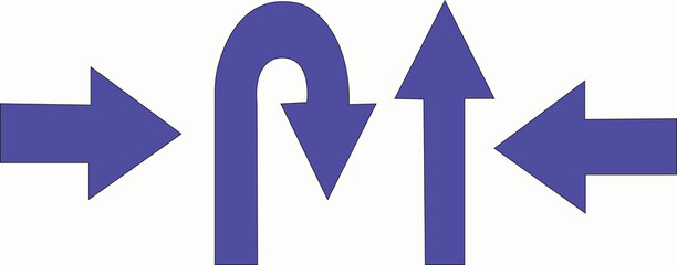 Road Navigation arrow icon set.Go straight, this way, one way only, U turn, left and right arrows symbol.arrow icon set in black circular road sign style.Crossroads IconDifferent Style