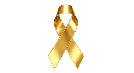 A single lustrous golden awareness ribbon stands out against a stark black background symbolizing hope and support